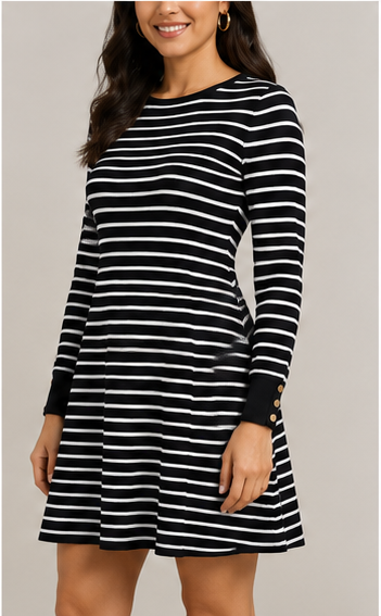 Vestido de Manga Larga con Rayas Horizontales